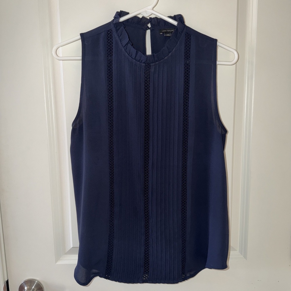 Ann Taylor Lace Pintucked Ruffle Shell Blouse Top